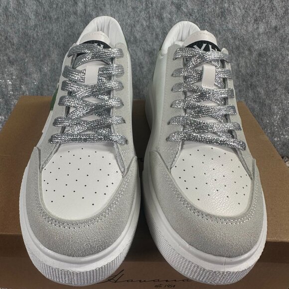 Havana Womens Sneakers Size 8.5 White Green Leather Suede Platform Sole Metallic - Picture 2 of 8